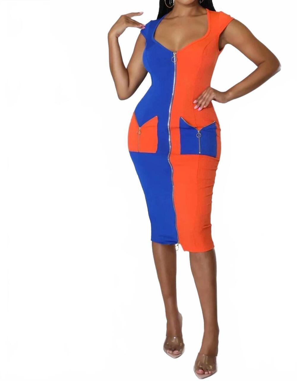 NEW GOOD TIME USA entitled color block sleeveless mini dress in royal/orange